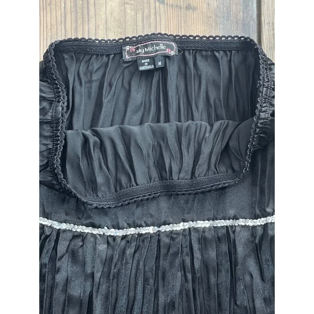 Y2K My Michelle Midi Broomstick Skirt Juniors M Black Satin with Sequin Detail